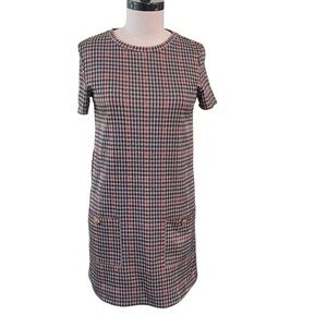 ZARA Womens Sheath Dress Houndstooth Front Pockets Size S Great for fall! 🍂🍁